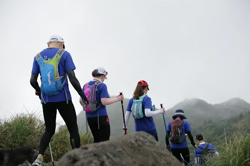 group-of-hikers-going-down-path-with-mountainous-terrain-and-fog